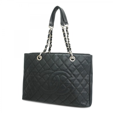 【6db1611-k】シャネル チェーントート マトラッセ キャビアスキン ブラック シルバー金具【中古】レディース