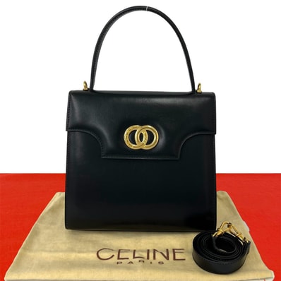CELINE セリーヌ サークル ロゴ 金具 レザー ショルダーバッグ ブラック
227-3