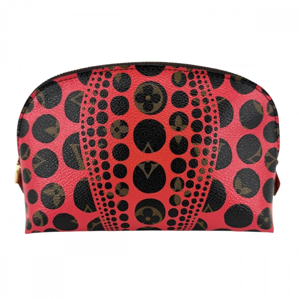 LOUIS VUITTON ルイヴィトン ポーチ ポシェット コスメティック  草間彌生 クサマヤヨイ 化粧ポーチ 水玉模様 ドット M47347    ブラウン 茶 レッド 赤 ゴールド金具 レディース 美品【中古品】