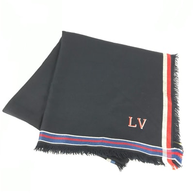 ルイヴィトン LOUIS VUITTON LVロゴ MP1702 大判 フリンジ ショール マフラー ストール ウール ネイビー