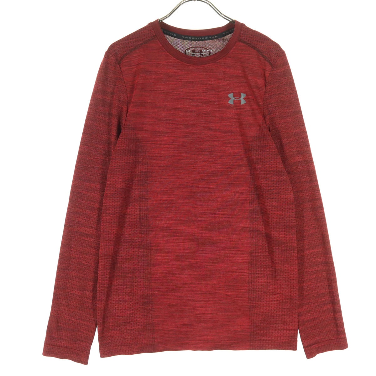 美品 UNDER ARMOUR アンダーアーマー ワンポイントロゴ 長袖 Tシャツ SM レッド ロンT