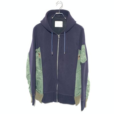 sacai Sponge Sweat x MA-1 Zip Hoodie "Navy"