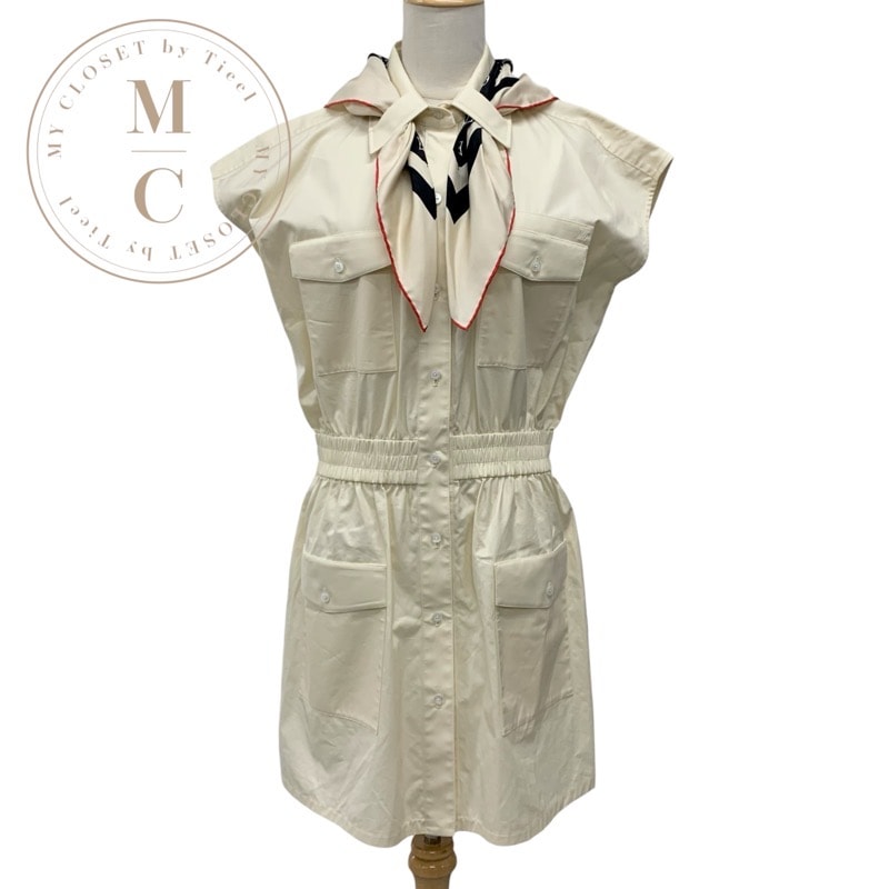 ルイヴィトン LOUIS VUITTON ワンピース コットン ベージュ ブラック レッド スカーフサファリ シャツワンピース ロゴ モノグラム