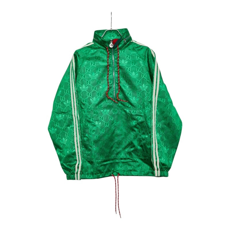 グッチ × アディダス adidas マクロGG ハーフジップ アノラック ジャケット サイズ44 グリーン ナイロン ポリエステル レーヨン コットン メンズ GUCCI 【中古】