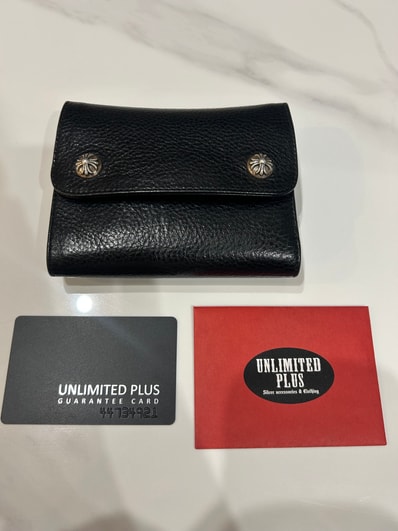 Chrome Hearts Wave Mini Cross Ball Button Leather Wallet "Black/Silver"