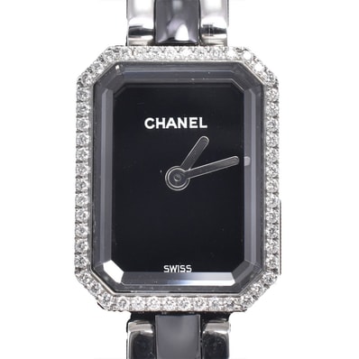シャネル CHANEL H2163 プルミエール M ダイヤモンドベゼル ブラック クォーツ レディース 美品 腕時計 J#150464