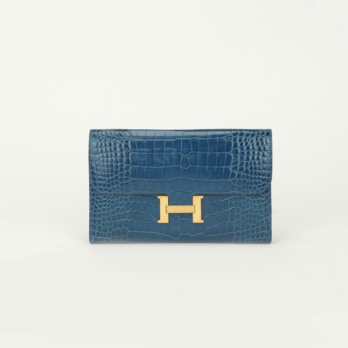 エルメス HERMES コンスタンスロング コンスタンス ロング 財布 長財布 ロングウォレット アリゲーター クロコダイル ブルートンペット Bleu Tempete ブルー Blue 青 ゴールド金具 エキゾチック