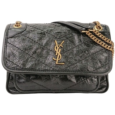 SAINT LAURENT サンローラン ニキ ミニ チェーンバッグ ヴィンテージレザー ショルダーバッグ レザー ブラック ゴールド レディース【中古】
