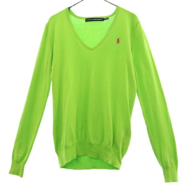 RALPH LAUREN SPORT ラルフローレンスポーツ ロゴ刺繍 長袖 Vネック コットン ニット S グリーン セーター
