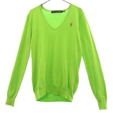 RALPH LAUREN SPORT ラルフローレンスポーツ ロゴ刺繍 長袖 Vネック コットン ニット S グリーン セーター
