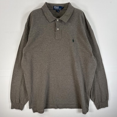 古着 90's/90年代 ポロバイラルフローレン Polo by Ralph Lauren 鹿の子 長袖 ポロシャツ ロゴ 刺繍 2ボタン 大きいサイズ XL グレー系 無地 メンズ