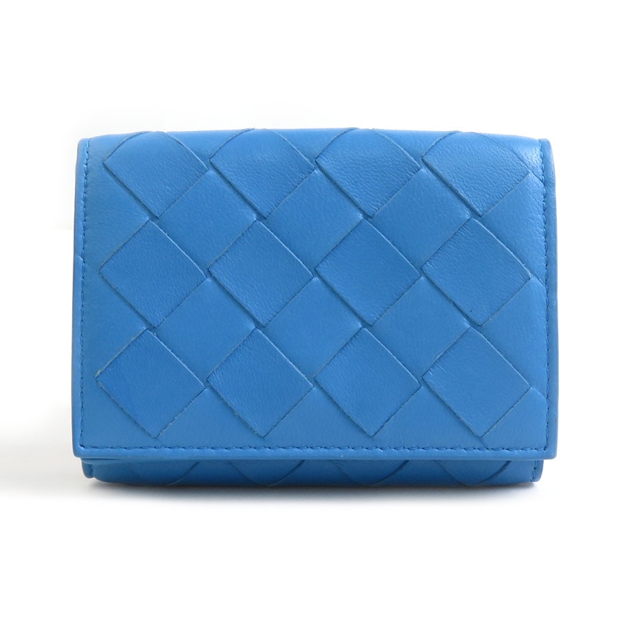 ボッテガヴェネタ BOTTEGAVENETA 三つ折り財布 イントレチャート レザー ブルー ユニセックス【中古】 r10948g