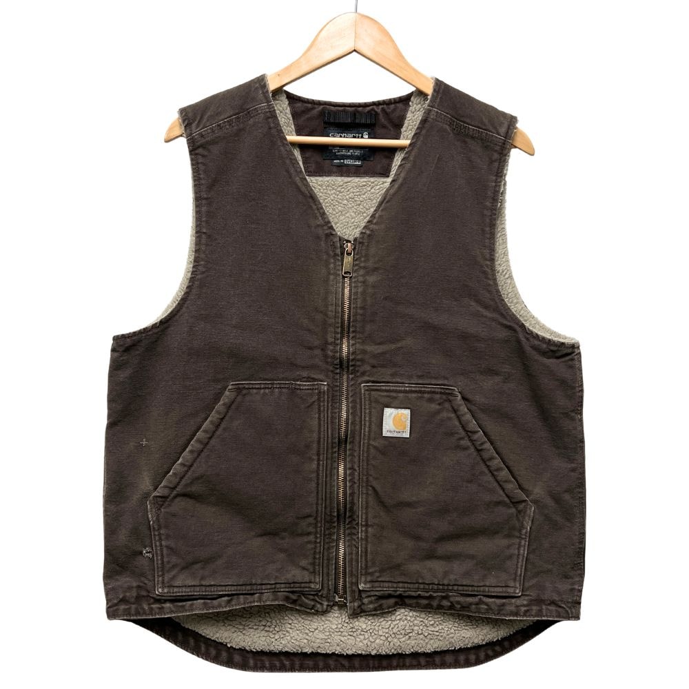 CARHARTT カーハート 104394 ウォッシュド ダック シェルパライン 裏地ボア キャンバス ジップ ベスト 55549