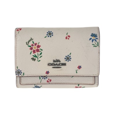COACH コーチ ミディアムフラップウォレット フラワー ホワイト マルチカラー レザー 折財布 コンパクトウォレット 600384 【中古】
