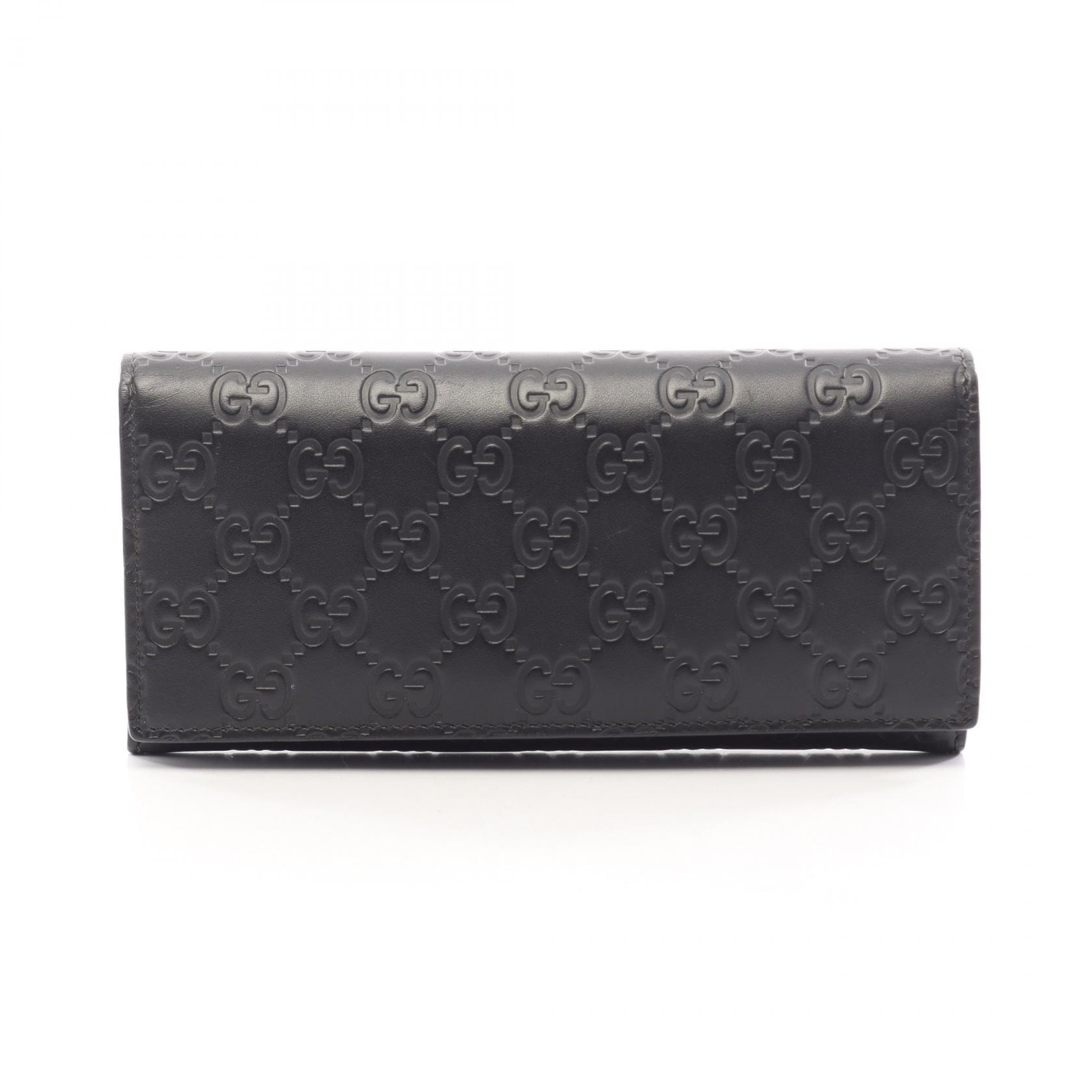 グッチ GUCCI グッチシマ 二つ折り長財布 財布 レザー メンズ レディース ブラック系 233154 【中古】