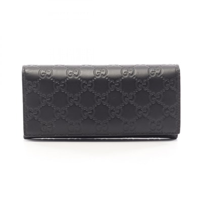グッチ GUCCI グッチシマ 二つ折り長財布 財布 レザー メンズ レディース ブラック系 233154 【中古】