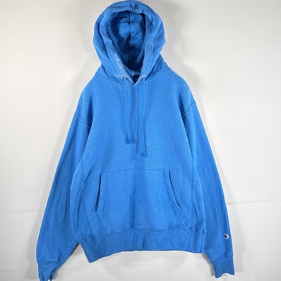 古着 00’s/00年代 チャンピオン Champion パーカー リバースウィーブ 復刻 フーディー フード紐 マフポケット MEDIUM 水色 メンズ