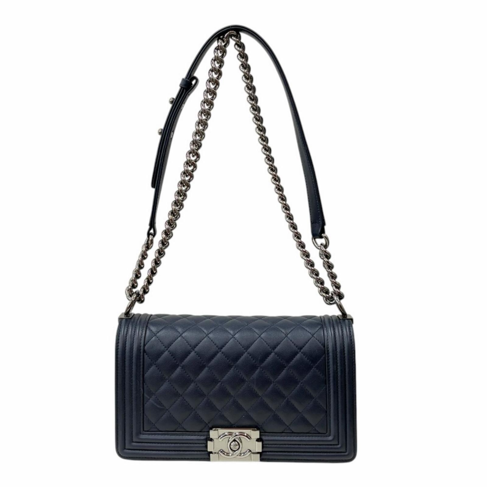 シャネル ミディアム ボーイシャネル ショルダーバッグ レザー A67086 ネイビー レディース CHANEL 中古