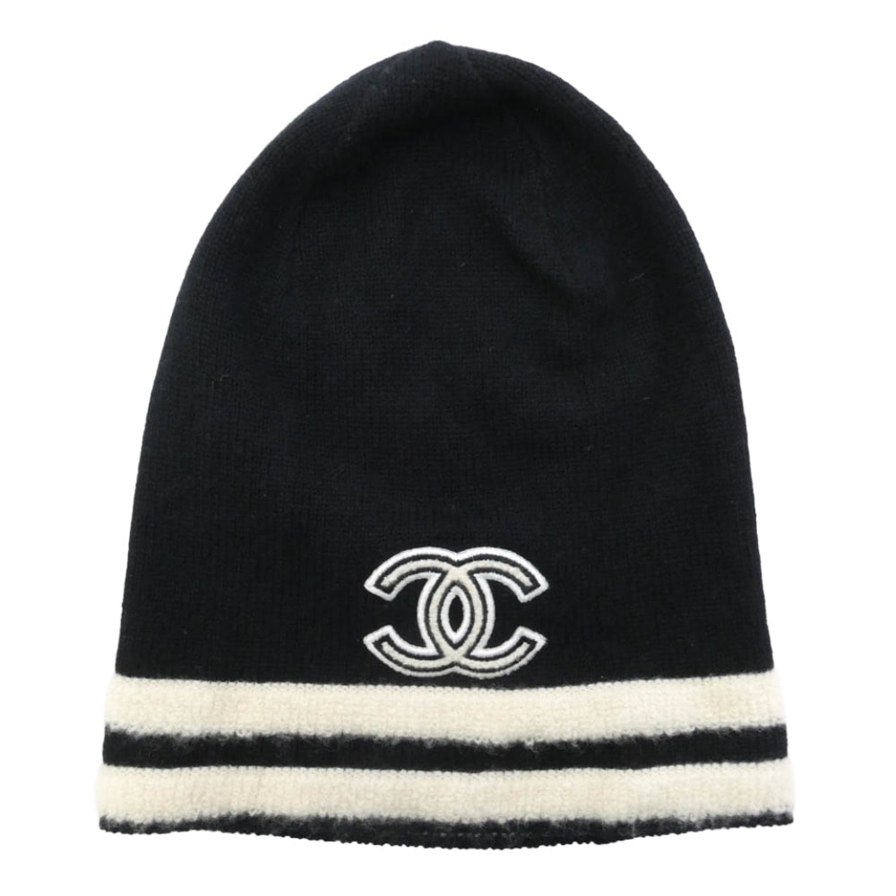 CHANEL シャネル ニットキャップ ココマーク ロゴ カシミヤ ニット キャップ 帽子 ビーニー ブラック系【中古】