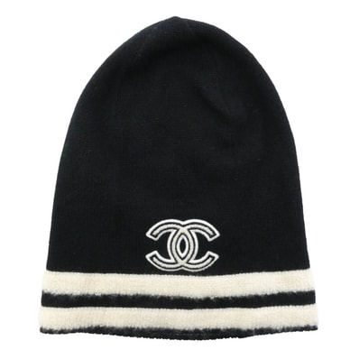 CHANEL シャネル ニットキャップ ココマーク ロゴ カシミヤ ニット キャップ 帽子 ビーニー ブラック系【中古】