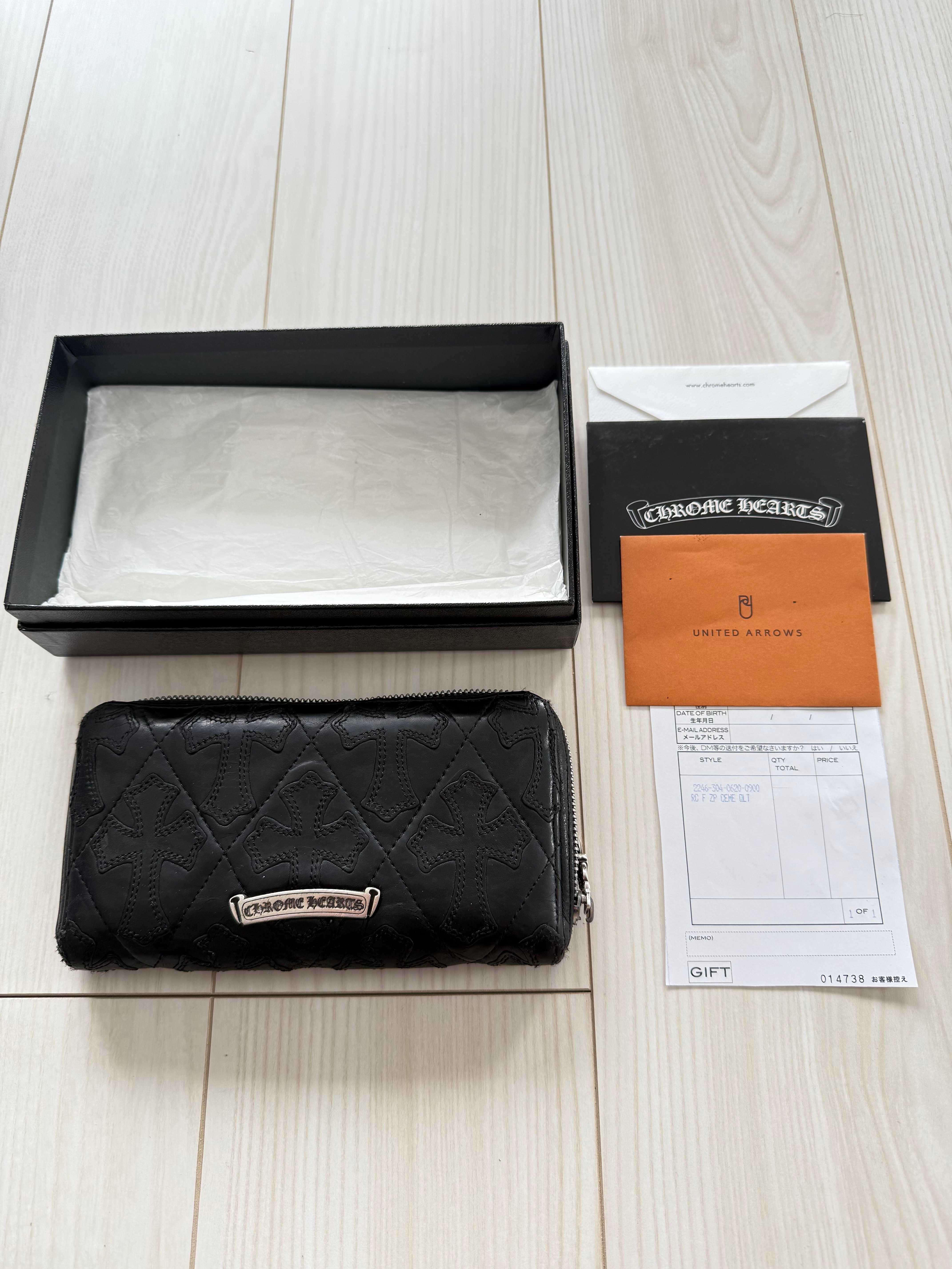 Chrome Hearts REC F ZIP Cemetery Cross Quilted Leather Wallet "Black"