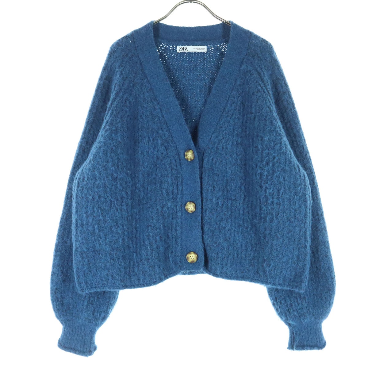 ZARA ザラ 長袖 ウール混 ニットカーディガン M ブルー
