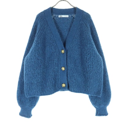 ZARA ザラ 長袖 ウール混 ニットカーディガン M ブルー