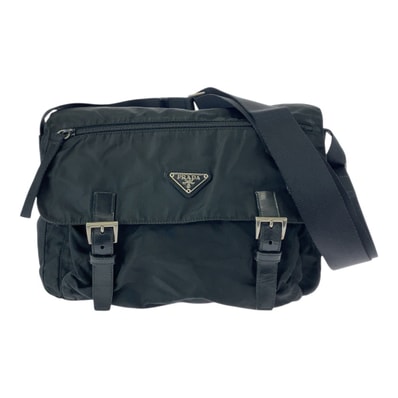 PRADA プラダ テスート 三角ロゴプレート ブラック 黒 シルバー金具 ナイロン ショルダーバッグ メッセンジャーバッグ 506746 【中古】