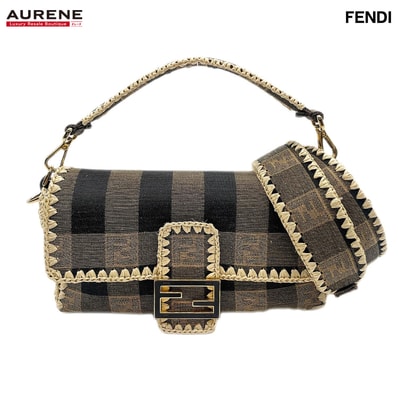 FENDI フェンディ ハンドバッグ 2WAY ハンドバッグ マンマバゲット ペカン柄 ジャガード ラフィア メタル ブラウン レディース
【中古】