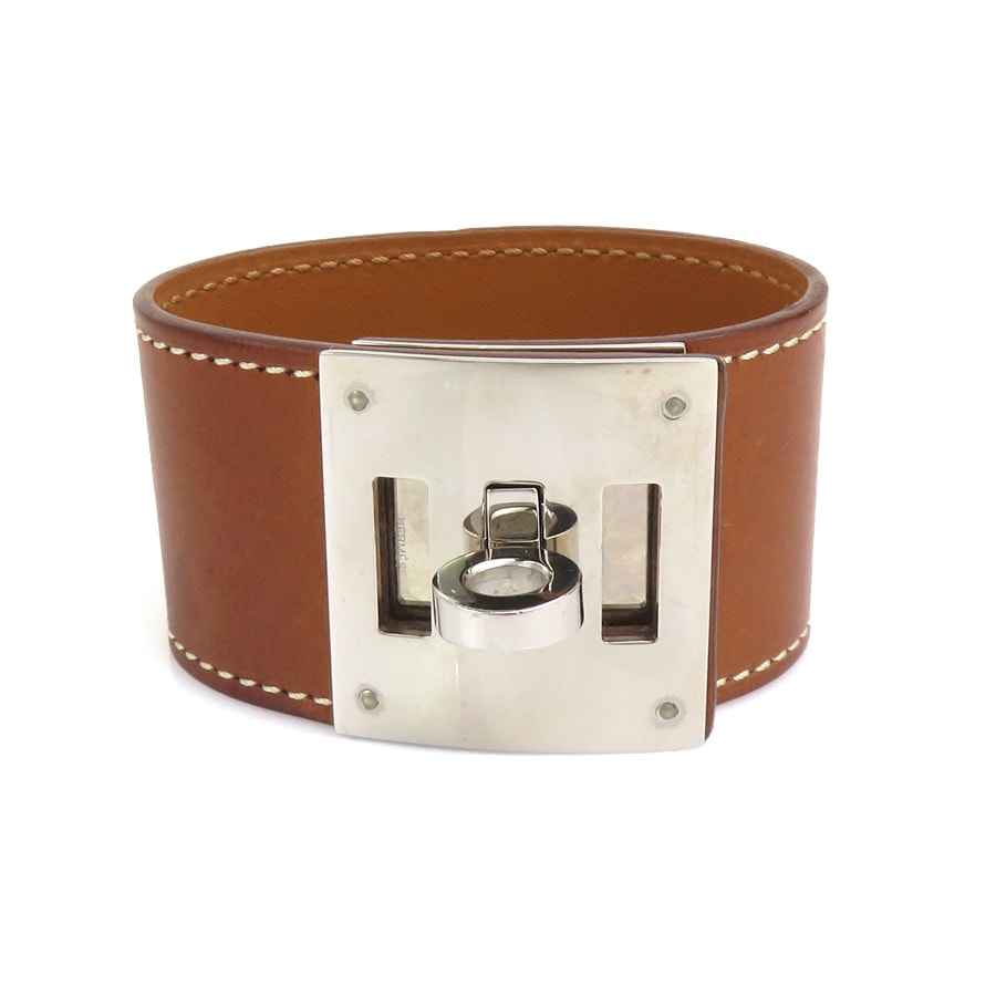 エルメス HERMES ブレスレット ケリードッグ レザー/メタル ブラウン/シルバー レディース【中古】 e62260a