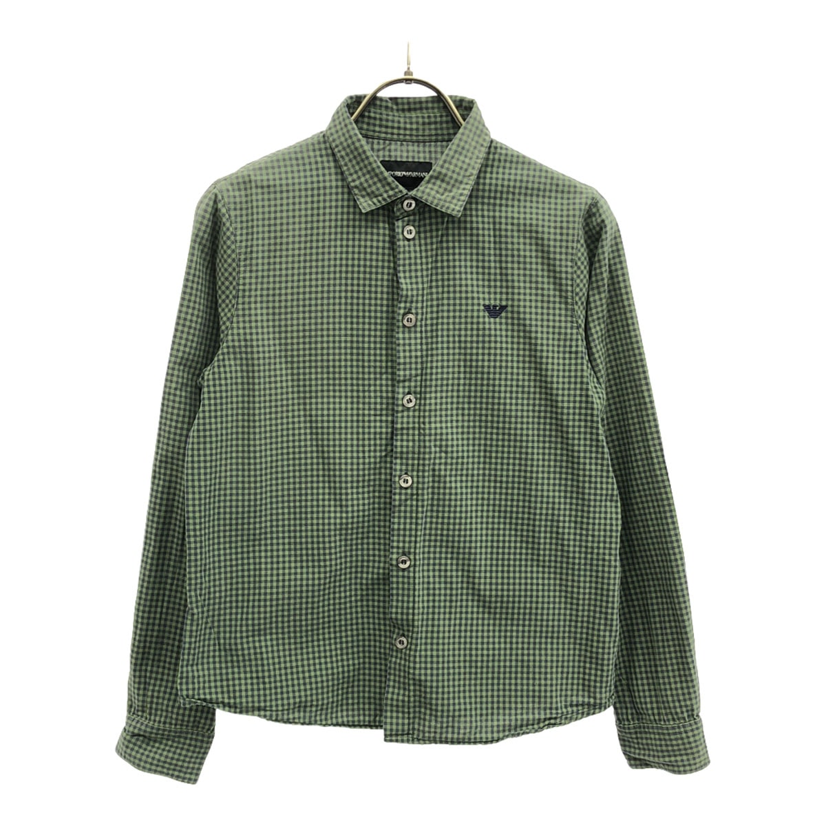 Emporio Armani エンポリオアルマーニ チェック柄 ロゴ刺繍 長袖 シャツ 12A グリーン系