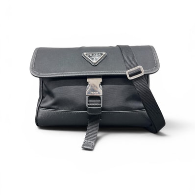 PRADA 美品 プラダ TESSUTO SAFFIAN Re-Nylon リナイロン サフィアーノレザー フォンホルダー ショルダーバッグ 2ZH108 ICチップ確認済 トライアングルロゴ ロゴプレート Aランク 鑑定済 中古