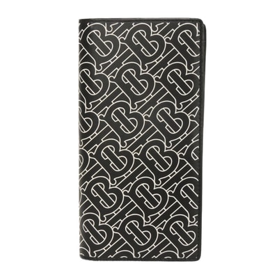BURBERRY バーバリー TBモノグラム コンチネンタル ウォレット カーフ 総柄 二つ折り コンパートメント 札入れ カードケース コインケース TB ロゴ ブラック 長財布 8049209