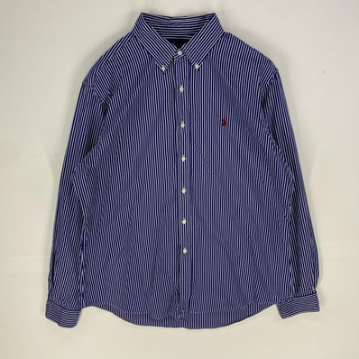 古着 ラルフローレン RALPH LAUREN 長袖シャツ 刺繍ロゴ ワンポイント ロングスリーブ XL ブルー系 ストライプ メンズ