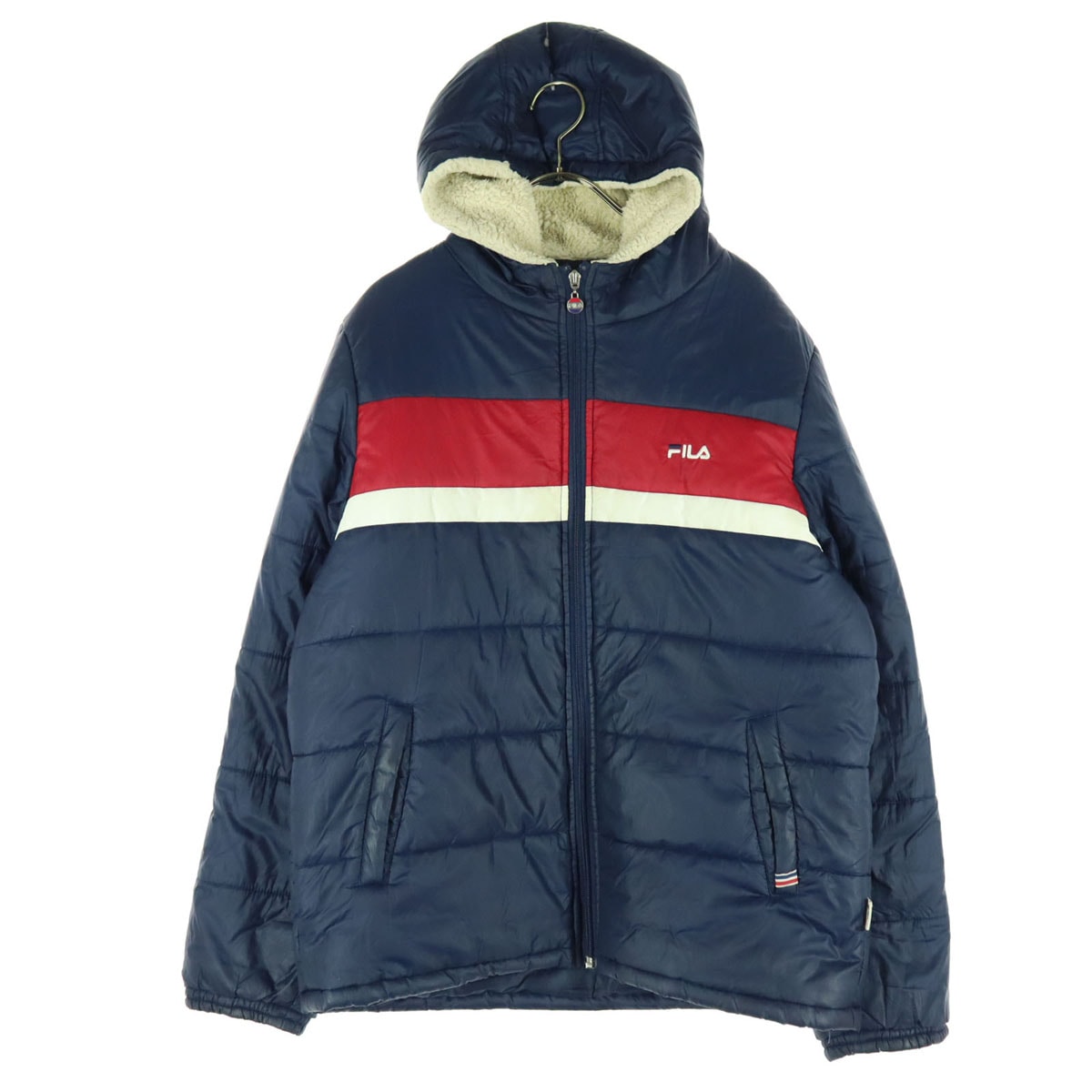 FILA フィラ ワンポイントロゴ 長袖 中綿ジャケット L ネイビー フーディ