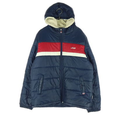 FILA フィラ ワンポイントロゴ 長袖 中綿ジャケット L ネイビー フーディ