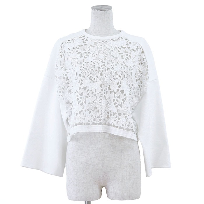 美品 ヴァレンチノ レース スウェット トレーナー コンビネーション トップス ロゴ スウェット レディース ホワイト XS Valentino
