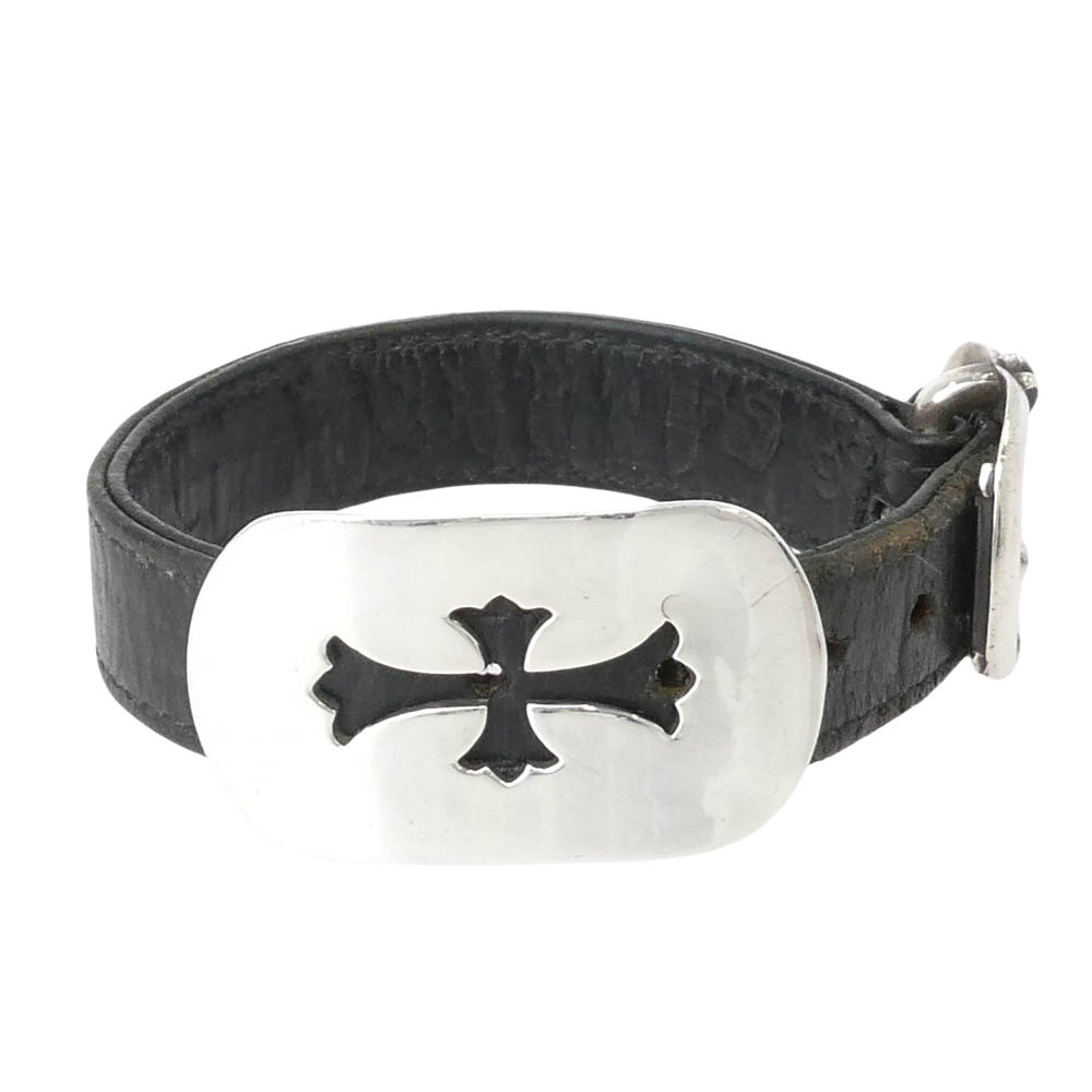 Chrome Hearts Cut Out Cross Dog Tag Gunslinger Leather Bracelet "Black"