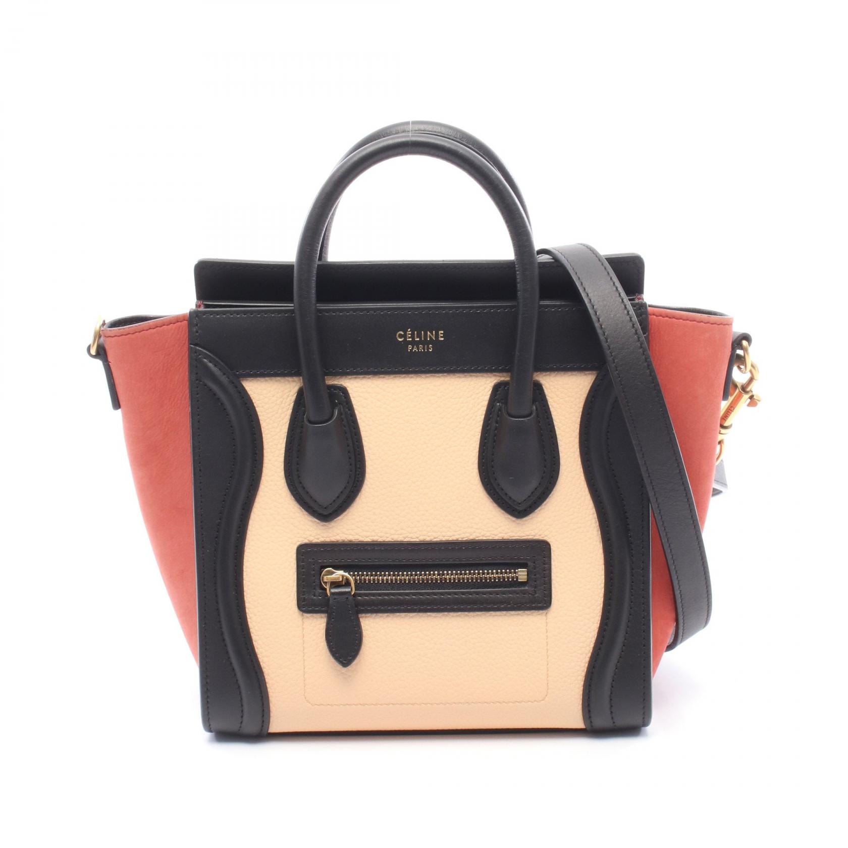 セリーヌ CELINE ラゲージ ナノショッパー 2WAY ハンドバッグ バッグ レザー レザー レディース ベージュ系 / ブラック系 / レッド系 【中古】
