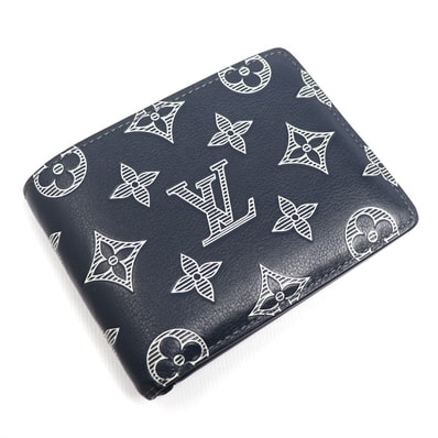 LOUIS VUITTON ルイ・ヴィトン ポルトフォイユ ミュルティプル 二つ折り財布 モノグラムシャドウ ネイビー M83379 ICチップ メンズ【中古】