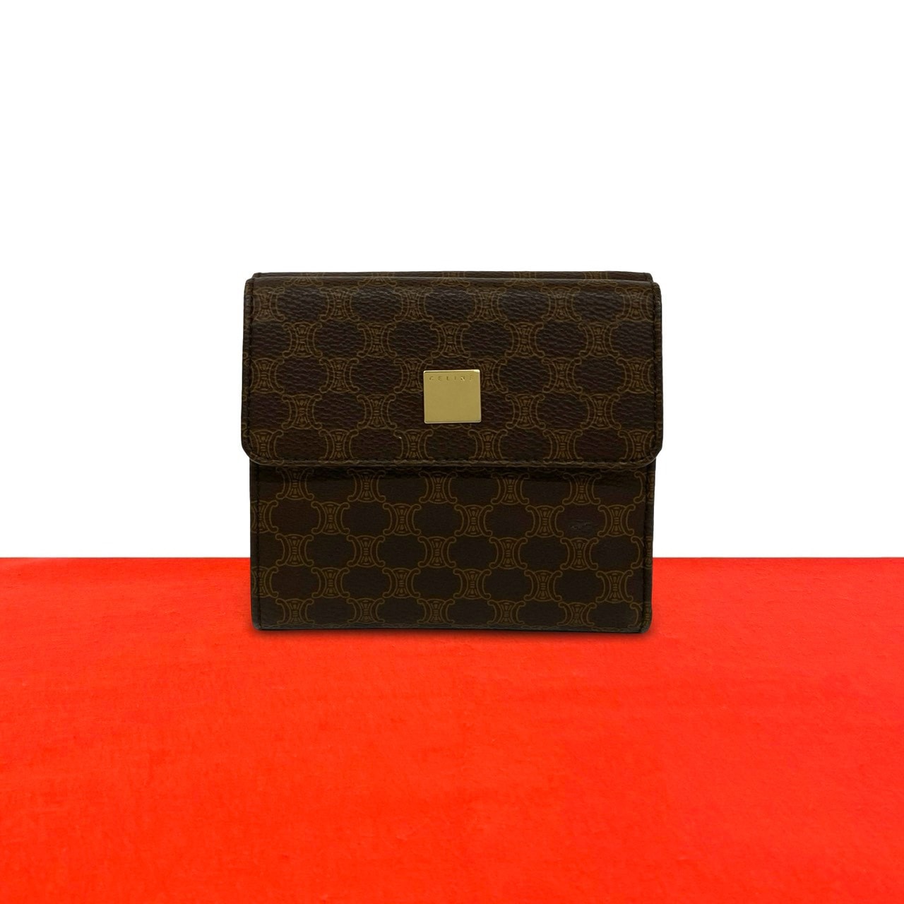CELINE セリーヌ マカダム ブラゾン 柄 レザー PVC 三つ折り財布 ブラウン
 38749
