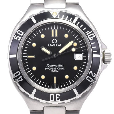 オメガ OMEGA シーマスタープロフェッショナル 200m デイト ブラック クォーツ メンズ 良品 箱付き 腕時計 D#146944