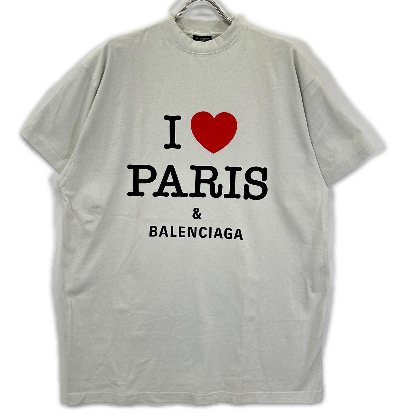 バレンシアガ 24年 787349 ライトグレー  I LOVE PARIS Tシャツ L