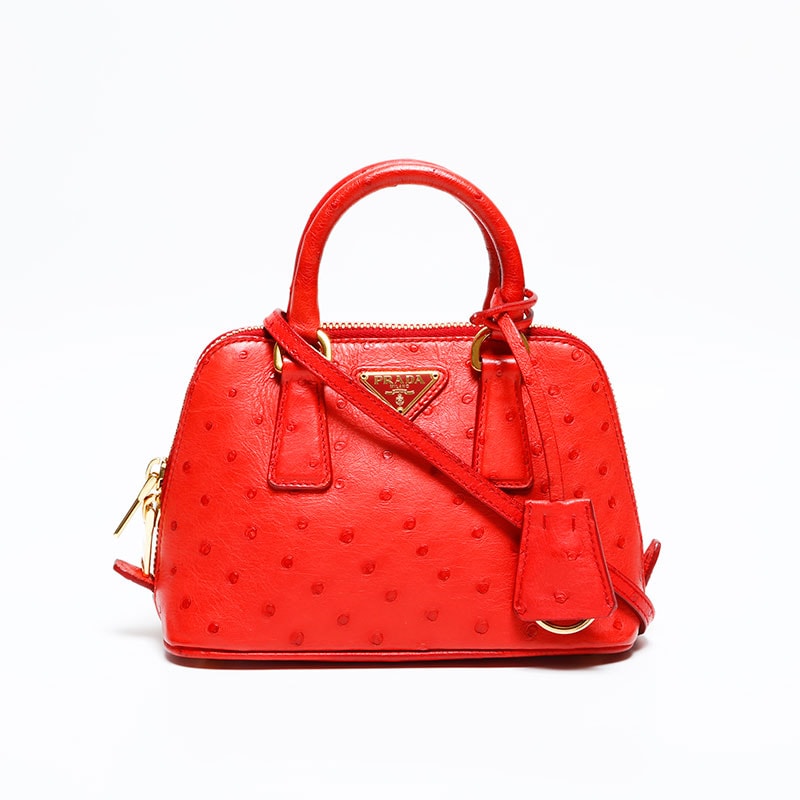 プラダ PRADA オーストリッチ レザー ミニ 2way ハンドバッグ【中古】