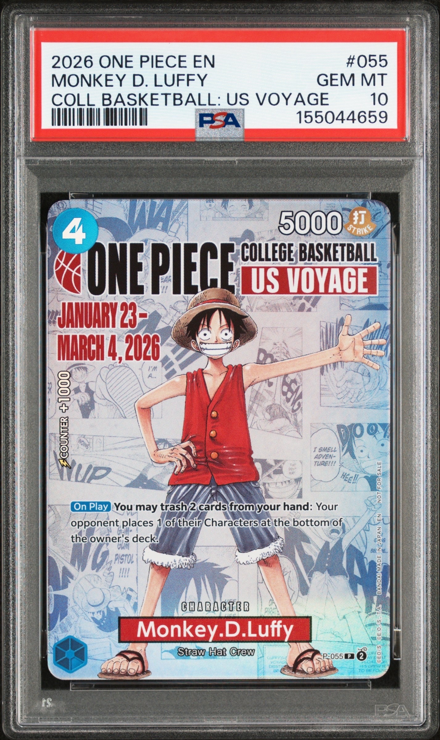 2026 ONE PIECE 大学バスケ　モンキー・D・ルフィ psa10 PSA10】モンキー・D・ルフィ：P (開封済) [P-055]【英語版