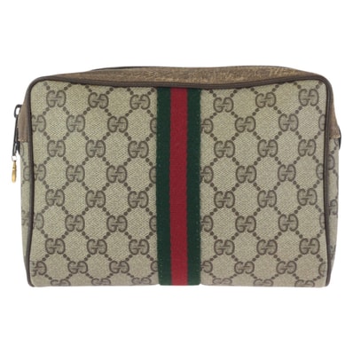 GUCCI グッチ ヴィンテージ オールドグッチ シェリーライン ベージュ ブラウン ゴールド金具 GGスプリームキャンバス クラッチバッグ セカンドバッグ 602291 【中古】
