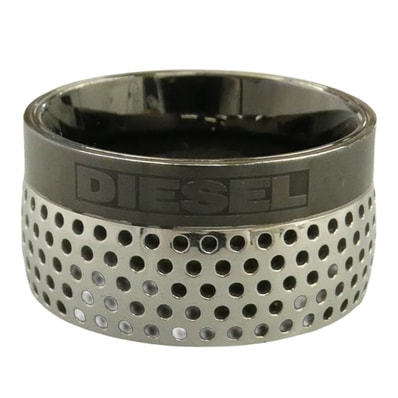 DIESEL ディーゼル ロゴ ステンレス スチール パンチング 2トーン STEEL リング 指輪 シルバー系 ブラック系 18.5号【中古】