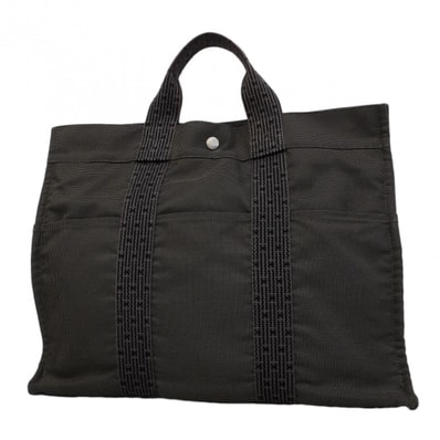 【6cd5653-k】エルメス トートバッグ エールラインMM キャンバス グレー シルバー金具【中古】メンズ レディース ユニセックス