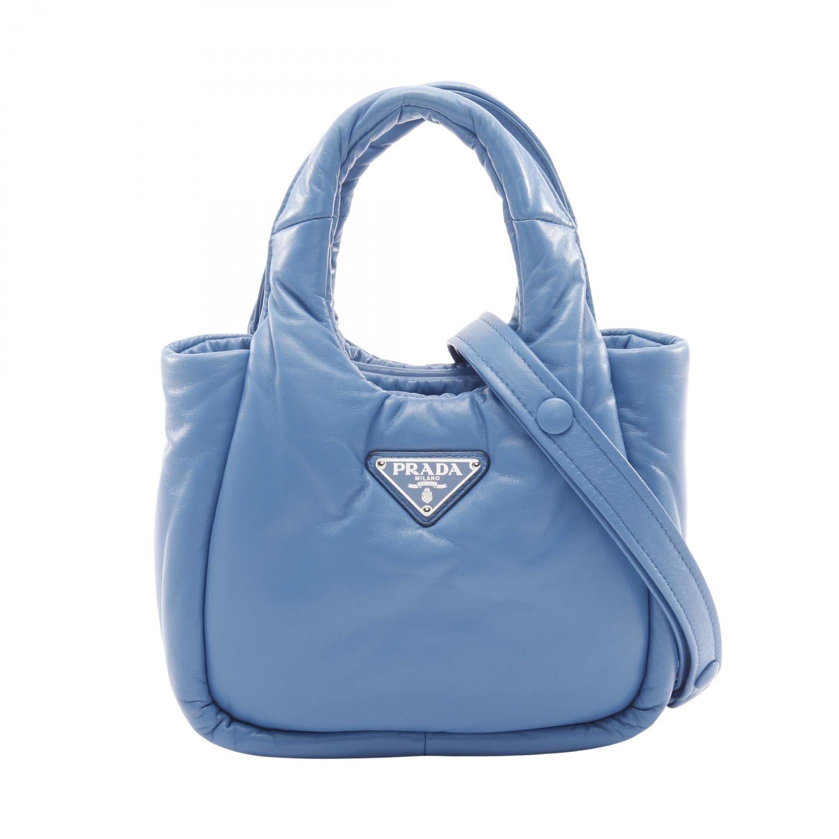 プラダ PRADA パデッド ハンドバッグ バッグ レザー レディース ブルー系 1BA359 【中古】