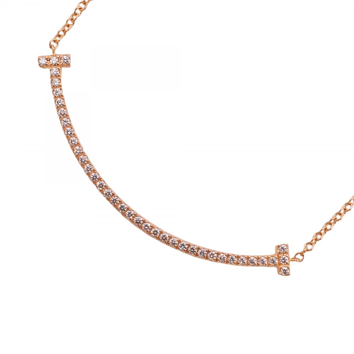 【6jdb0427-18】ティファニー ネックレス Tスマイル スモール K18PG ピンクゴールド ダイヤモンド【中古】レディース